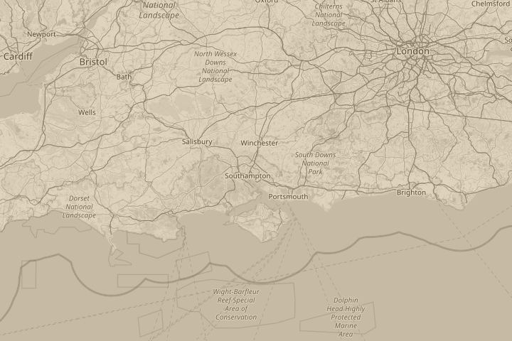 Map of the area around Southampton area UK, centred on the reported position
