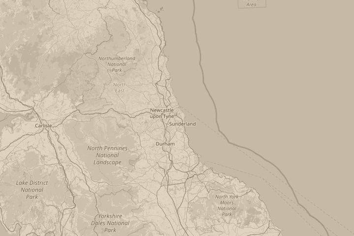 Map of the area around south tyneside, NE england, centred on the reported position