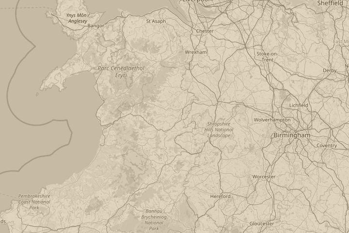 Map of the area around Berriew, Wales, centred on the reported position