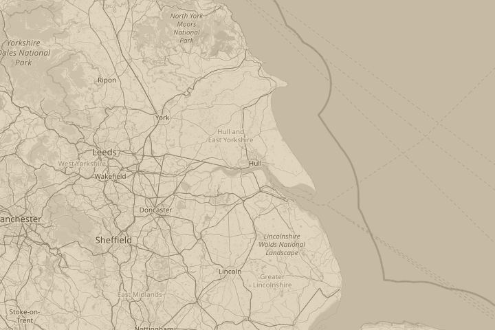Map of the area around hull UK, centred on the reported position