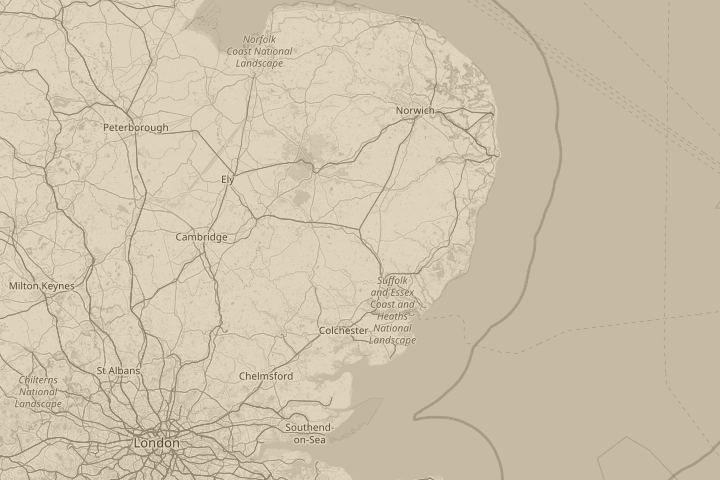 Map of the area around Stowmaket England, centred on the reported position