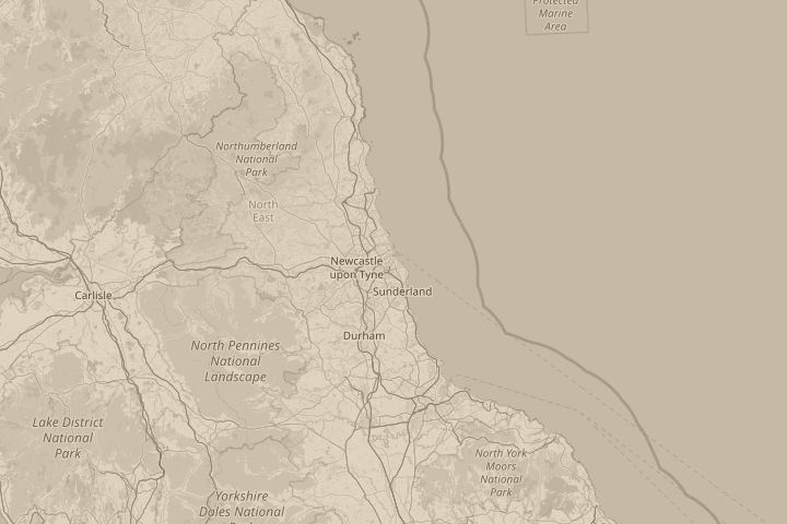 Map of the area around SOUTH SHIELDS, UK, centred on the reported position
