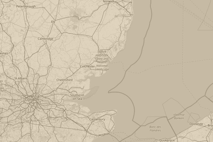 Map of the area around Essex Coast, centred on the reported position