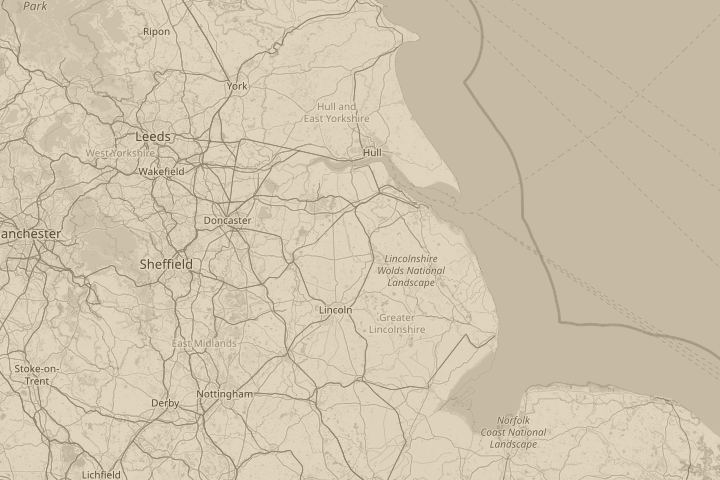 Map of the area around Lincolnshire, centred on the reported position