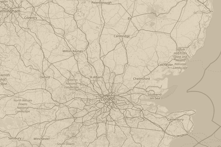 Map of the area around the sighting, centred on the reported position