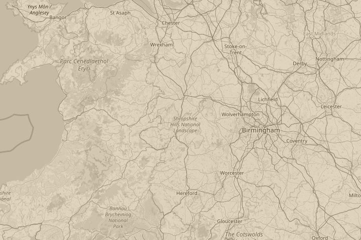 Map of the area around Church Stretton Shoprhsire UK, centred on the reported position