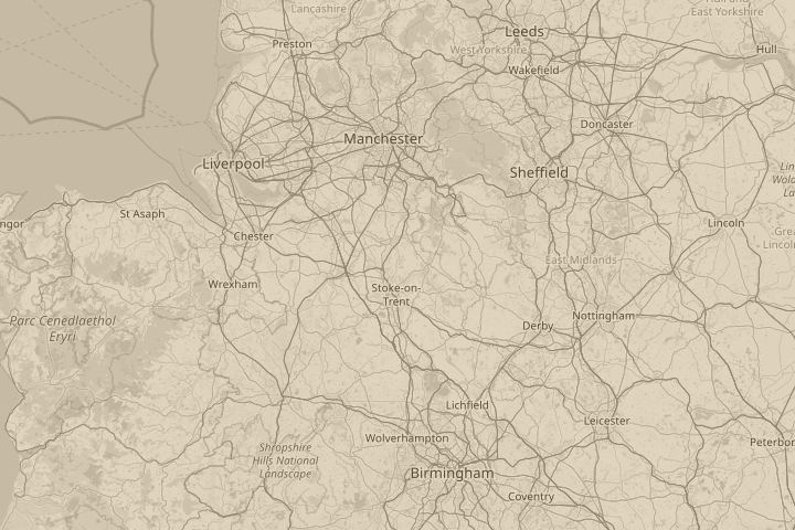Map of the area around Staffordshire, centred on the reported position