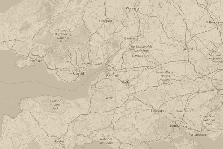 Map of the area around Bristol, centred on the reported position
