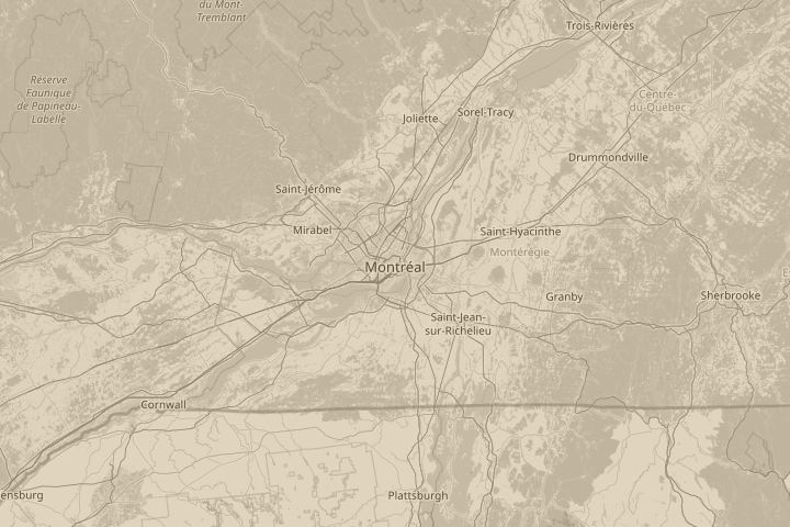 Map of the area around montreal, centred on the reported position