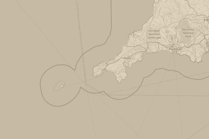 Map of the area around over mounts bay cornwall, centred on the reported position