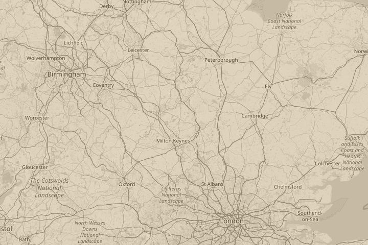 Map of the area around Cold Brayfileld, Bucks, UK, centred on the reported position