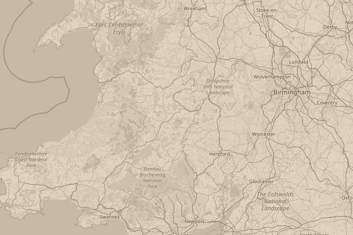 Map of the area around Above Radnor Forest Wales, centred on the reported position