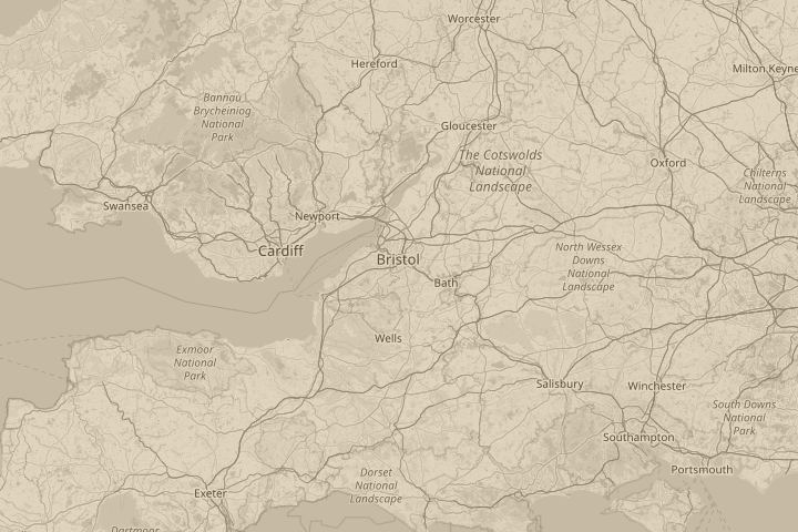 Map of the area around bristol uk, centred on the reported position