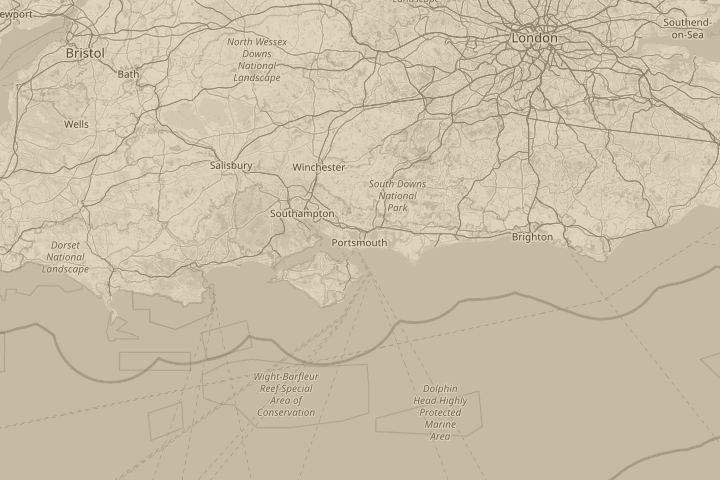 Map of the area around portsmouth from our balcony, centred on the reported position