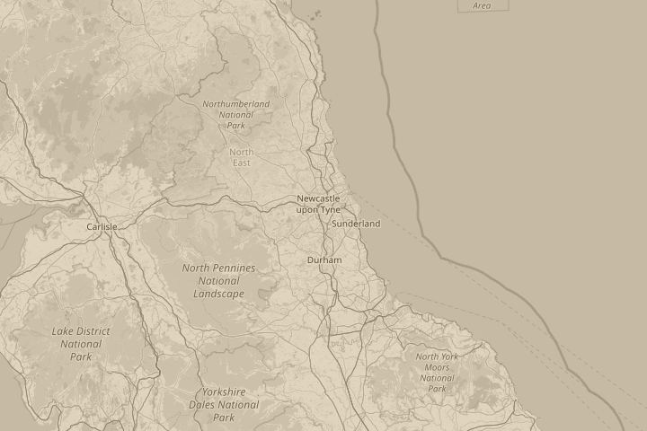 Map of the area around Gateshead, England, centred on the reported position