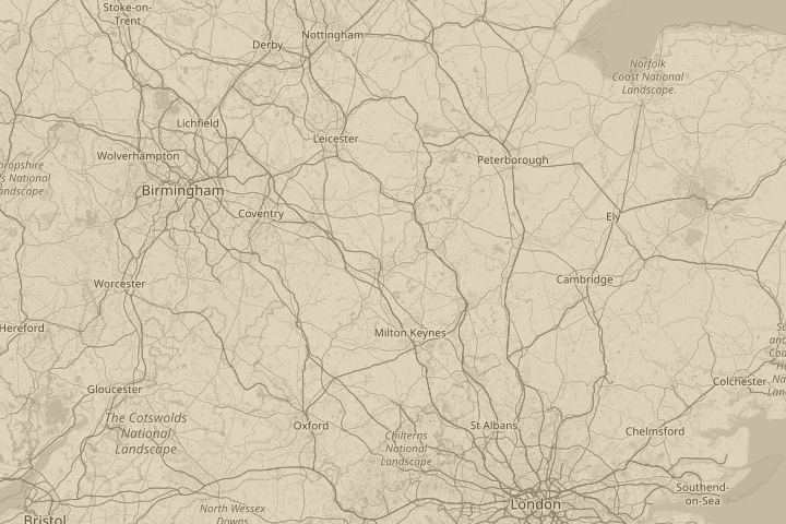 Map of the area around Northampton, centred on the reported position