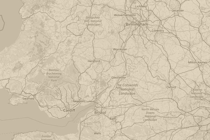 Map of the area around just outside Ross on Wye, centred on the reported position
