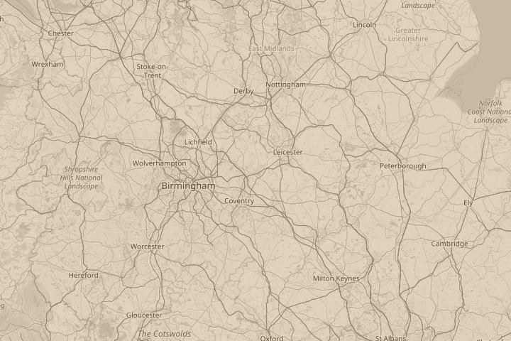 Map of the area around over Hinckley, centred on the reported position