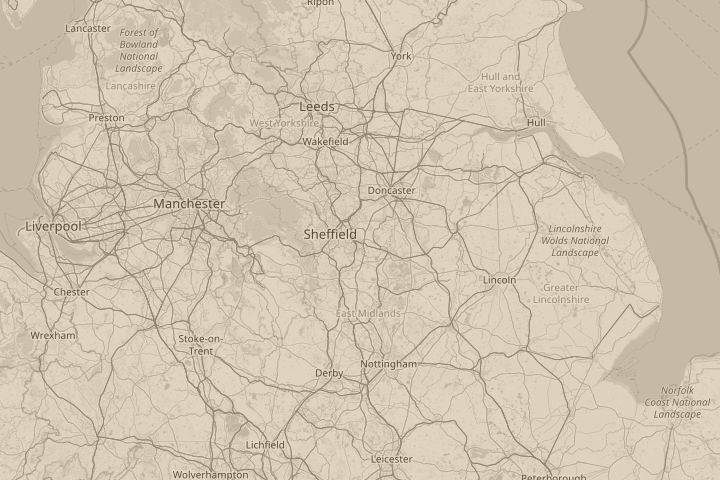 Map of the area around over aston in sheffield uk, centred on the reported position