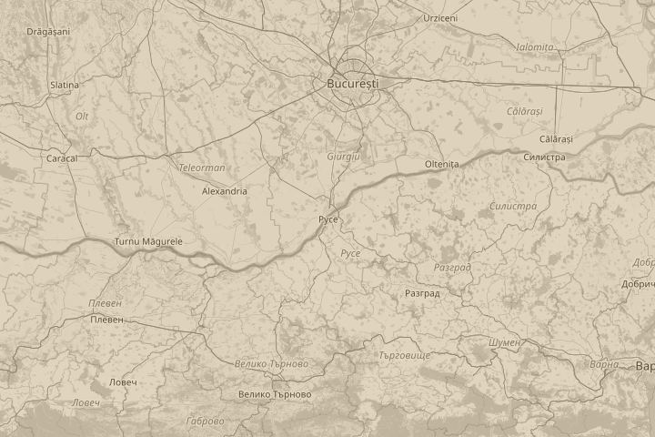Map of the area around Ruse city. In the center, centred on the reported position
