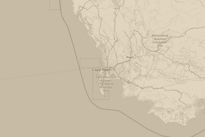 Map of the area around Cape Town, South Africa, centred on the reported position