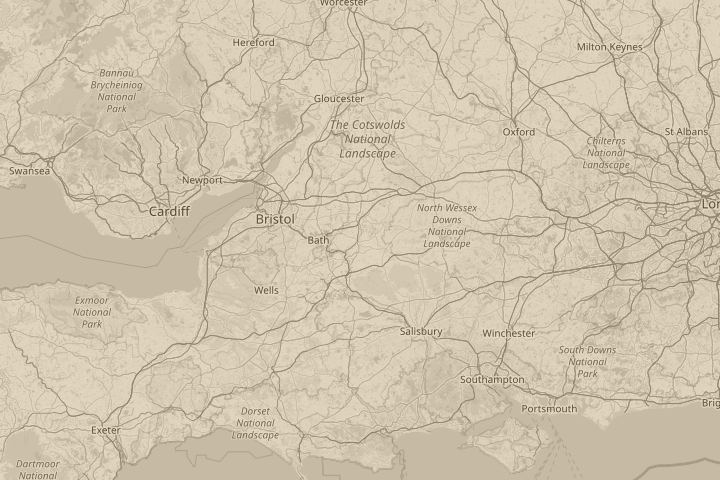 Map of the area around melksham, in the sky., centred on the reported position
