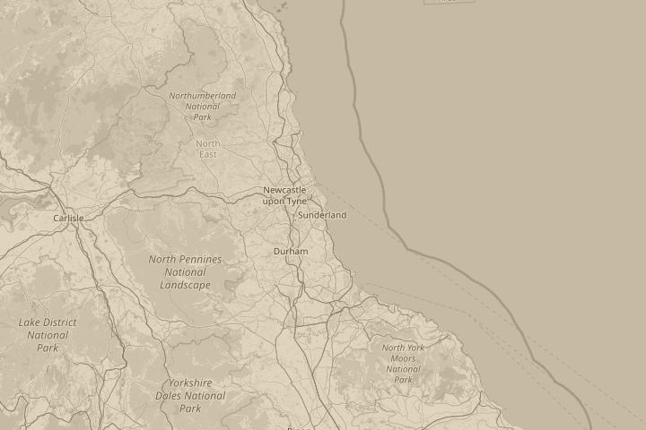 Map of the area around Sunderland, United Kingdom, centred on the reported position
