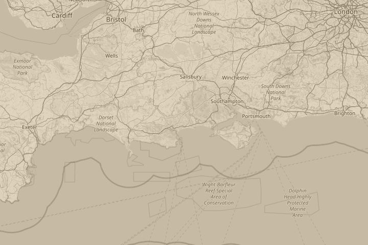 Map of the area around Poole, Dorset, UK, centred on the reported position