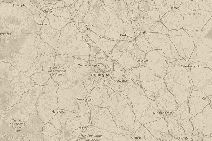 Map of the area around birmingham uk, centred on the reported position
