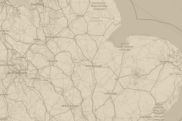 Map of the area around Glinton north of peterborough, centred on the reported position