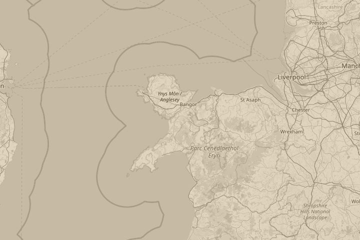 Map of the area around powys mid wales, centred on the reported position