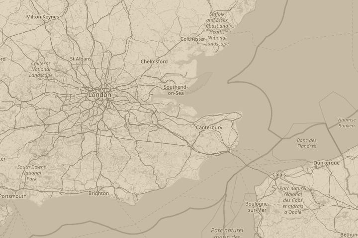 Map of the area around Sittingbourne, Kent, centred on the reported position