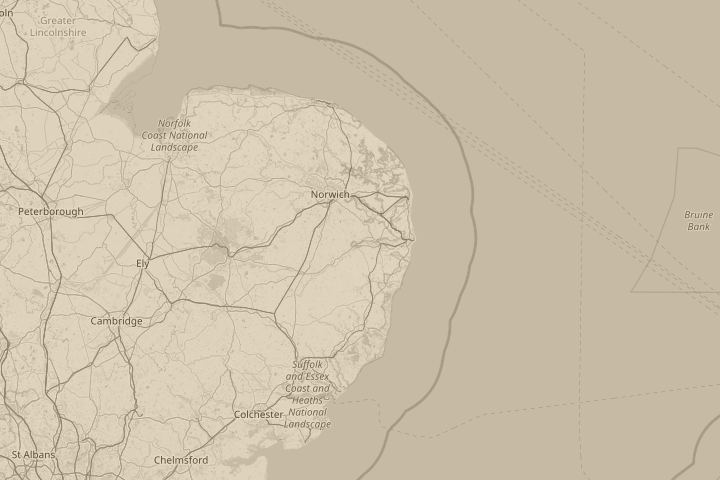 Map of the area around Norfolk/Suffolk border, centred on the reported position