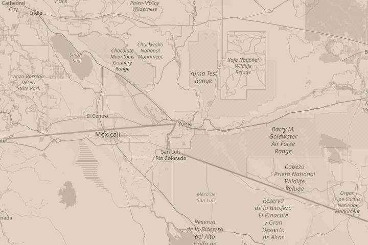 Map of the area around yuma arizona, centred on the reported position