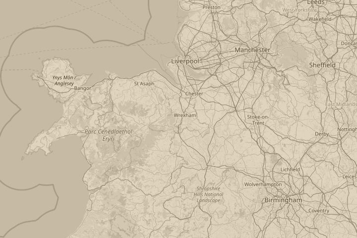 Map of the area around south of wrexham, centred on the reported position