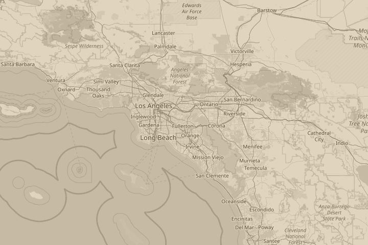 Map of the area around Above Fullerton/Brea, CA, centred on the reported position