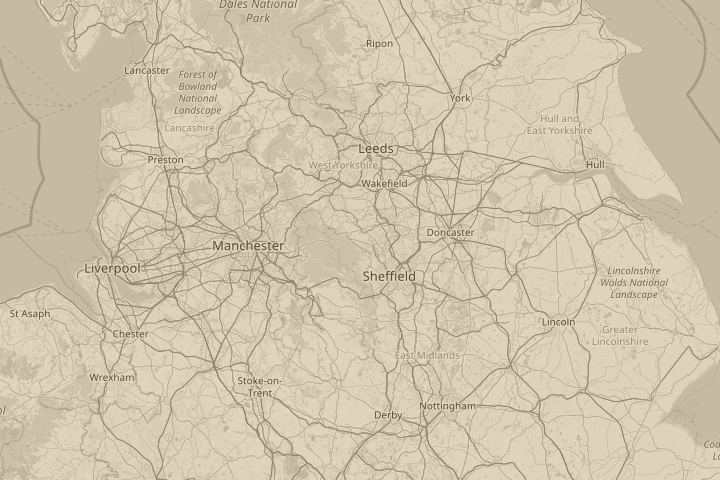 Map of the area around A616, Stocksbridge, UK, centred on the reported position