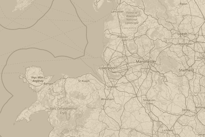 Map of the area around travelling from north east, centred on the reported position