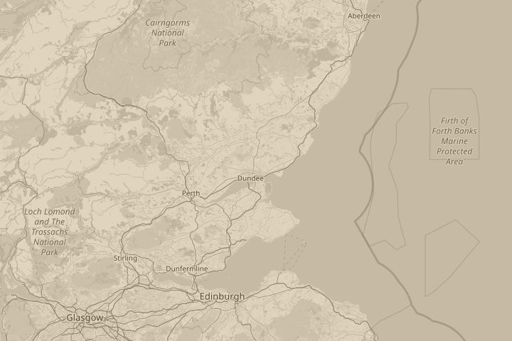 Map of the area around Dundee, Scotland, centred on the reported position