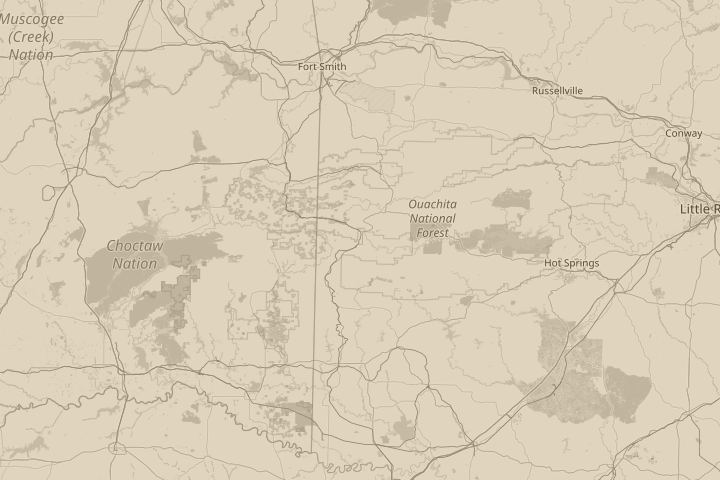 Map of the area around near Mena Arkansas, centred on the reported position