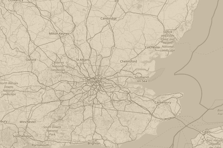Map of the area around From Romford, Essex, England, centred on the reported position