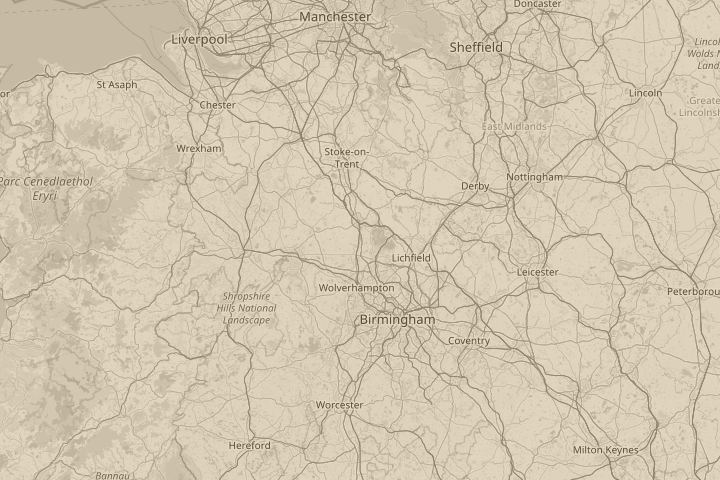 Map of the area around Staffordshire, centred on the reported position