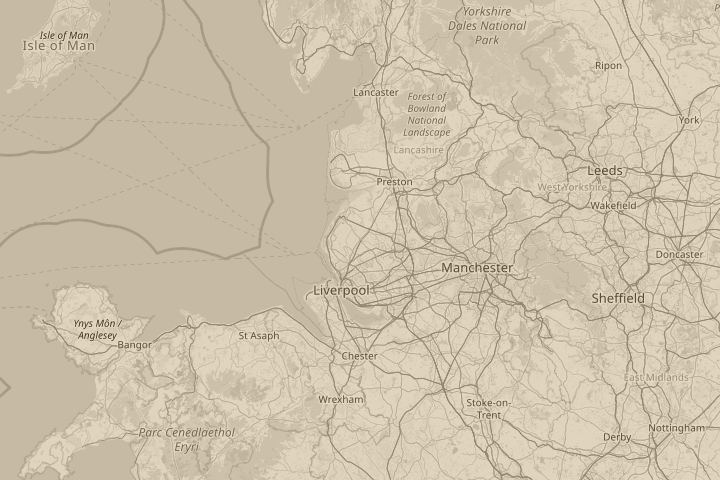 Map of the area around Ormskirk England, centred on the reported position