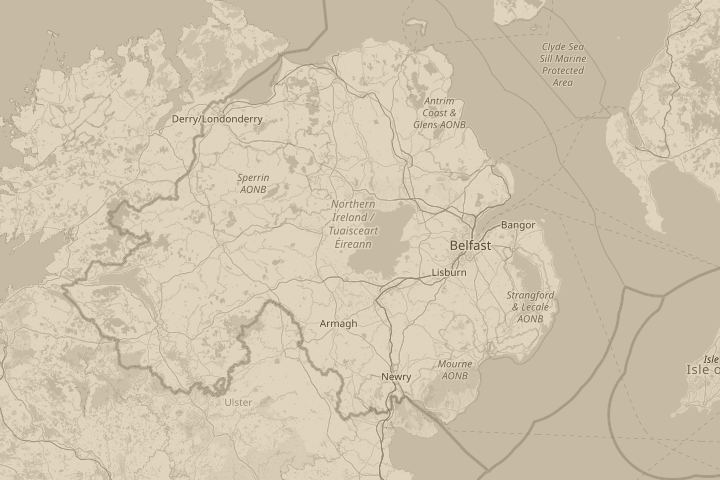 Map of the area around County Tyrone, North. Ireland, centred on the reported position