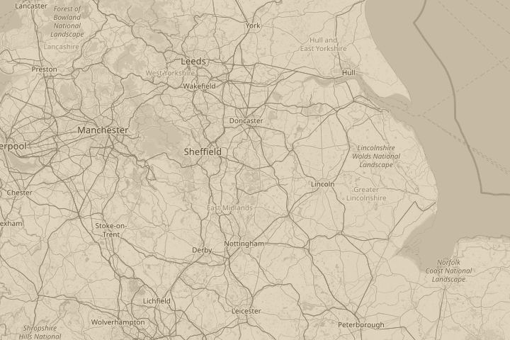 Map of the area around A57 Worksop /above Wilkinson, centred on the reported position