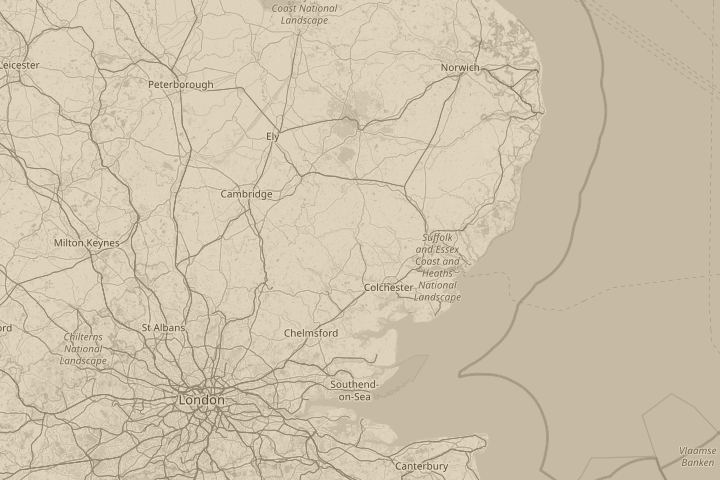 Map of the area around Springlands, Sudbury Suffolk, centred on the reported position