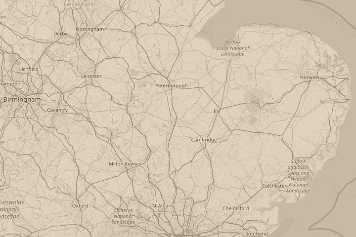 Map of the area around Huntigdon, centred on the reported position