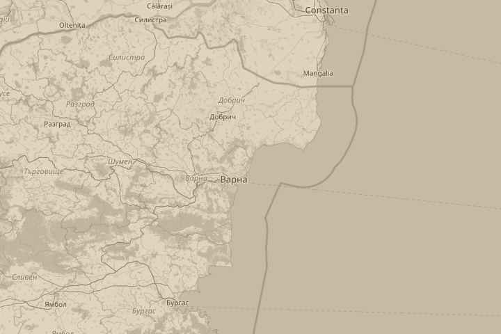 Map of the area around Black sea coast,Bulgaria, centred on the reported position