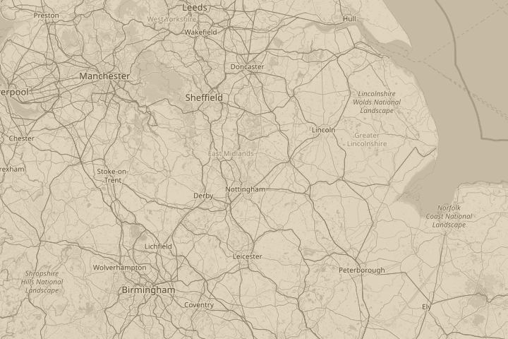 Map of the area around s/w of nottingham, centred on the reported position