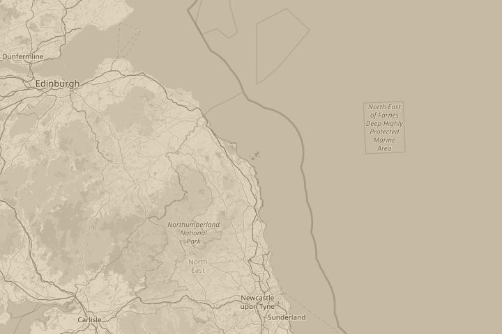 Map of the area around seahouses, northumberland UK, centred on the reported position
